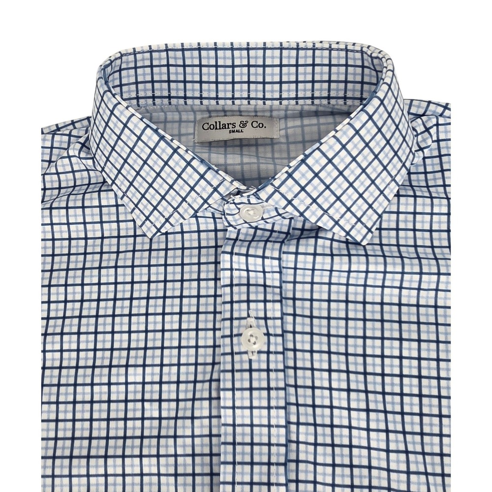 NWOT Collars & Co Dress Collar Polo Blue White Checkered Button Down Size Small - Picture 3 of 7